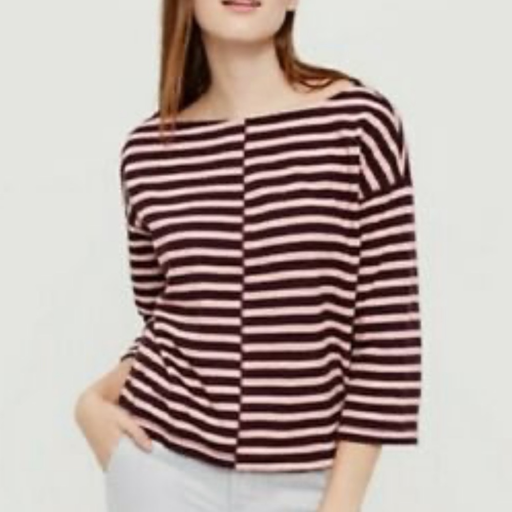 LOU & GREY PINK PURPLE STRIPED BOATNECK TOP MEDIUM